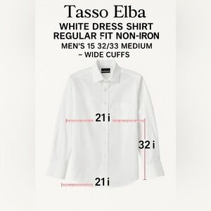 Tasso Elba White Dress Shirt Regular Fit Non-Iron Men’s 15 32/33